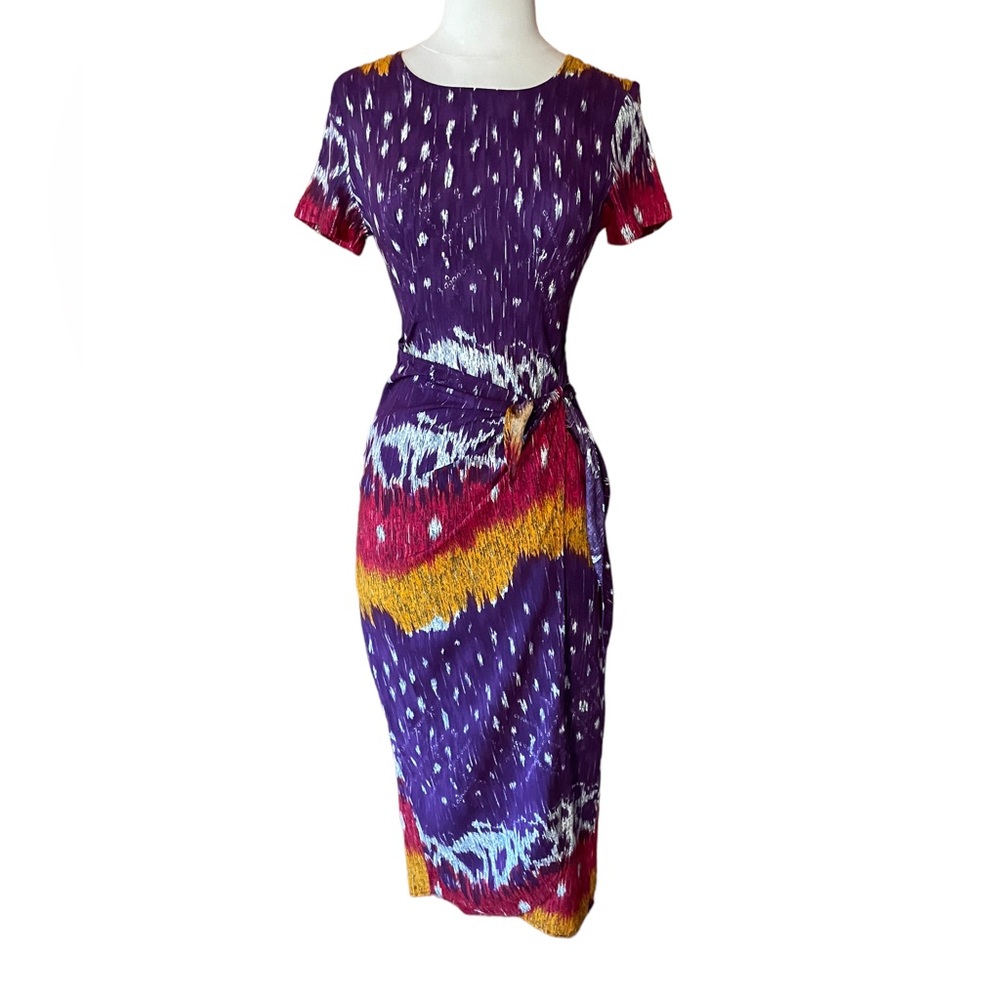 1980s Authentics (A Div. of Anthony Mark Hankins) Multi-Color Wrap Tie Dress
